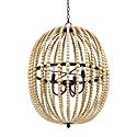 Stone & Beam Modern Farmhouse Round Wood Bead Cage Chandelier Ceiling Fixture With 4 LED Light Bulbs - 23 x 23 x 33 Inches, Natural