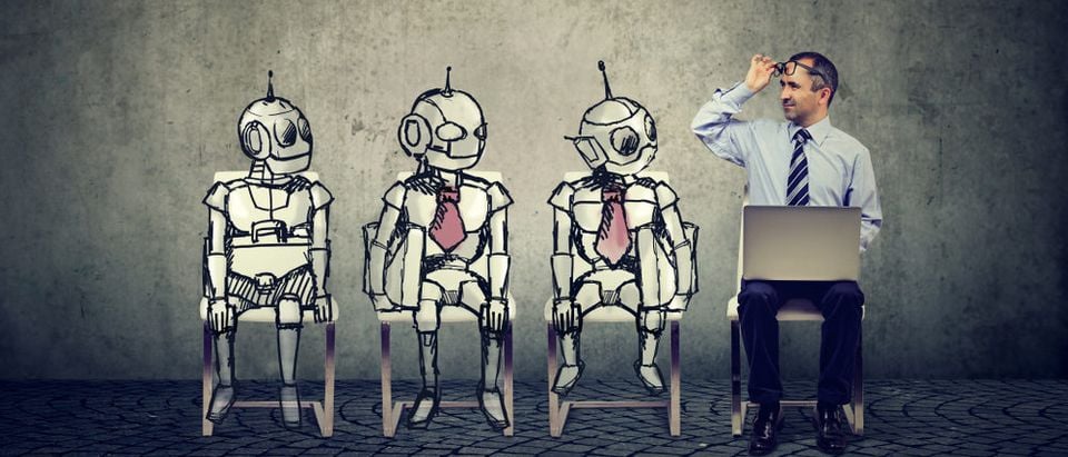 Human,Vs,Artificial,Intelligence,Concept.,Business,Job,Applicant,Man,Competing